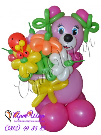 Букет цветов из  воздушных шаров «Розовый медведик»