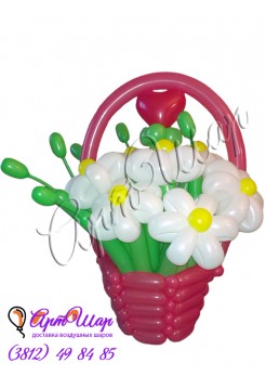  Букет цветов в корзинке «Ромашки с любовью» из  воздушных шаров  