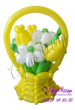  Букет цветов в корзинке «Солнечный» из  воздушных шаров  