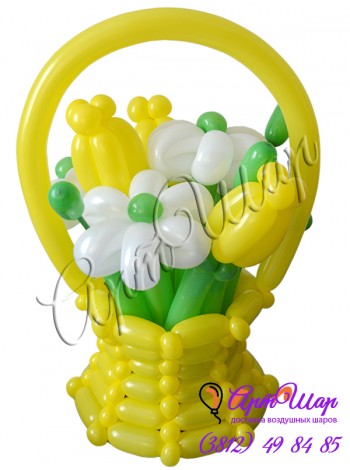  Букет цветов в корзинке «Солнечный» из  воздушных шаров  