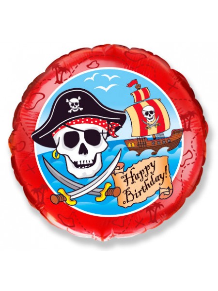 Фольгированный круг «Happy Birthday Пираты» с гелием