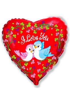 Фольгированное сердце «Влюбленные птички» с гелием