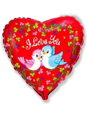 Фольгированное сердце «Влюбленные птички» с гелием