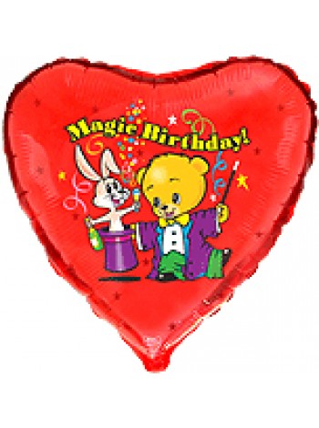 Фольгированное сердце «Мишка фокусник Magic Birthday»  с гелием