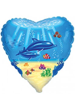 Фольгированное сердце «Семейство дельфинов» с гелием