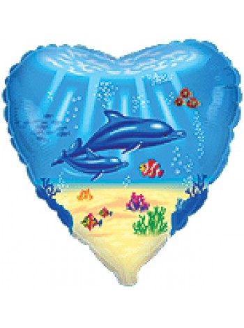 Фольгированное сердце «Семейство дельфинов» с гелием